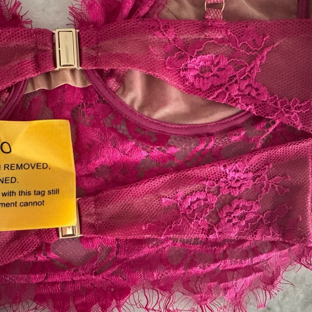 Bronx and Banco Elegant Lace Crop Top - Pink - Picture 7 of 9